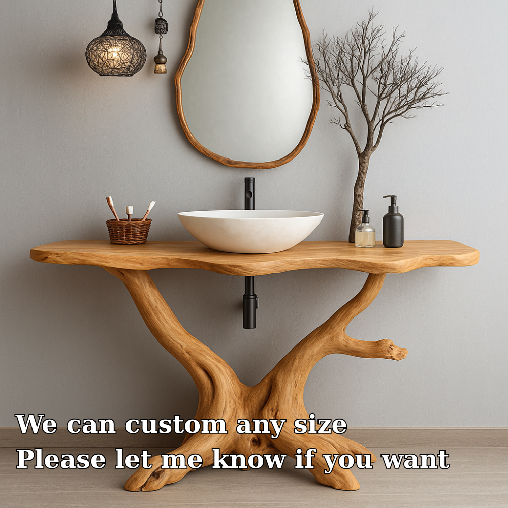 Handcrafted Solid Wood Bathroom Vanity – Organic Tree Root Design with Natural Live Edge Lynnsnail