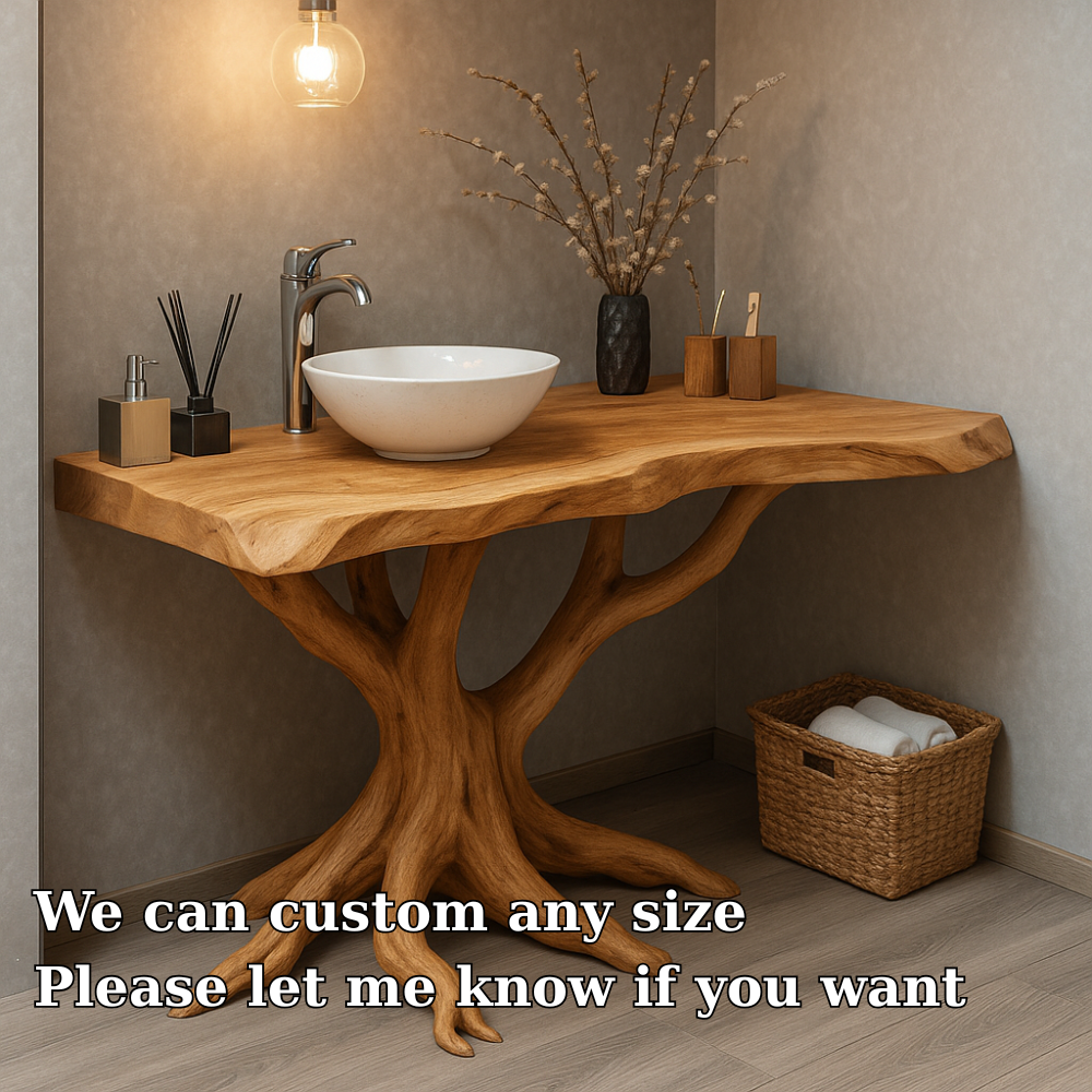 Handcrafted Solid Wood Bathroom Vanity – Sculptural Tree Root Design with Natural Live Edge Lynnsnail