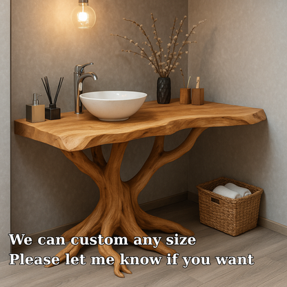 Handcrafted Solid Wood Bathroom Vanity – Sculptural Tree Root Design with Natural Live Edge Lynnsnail