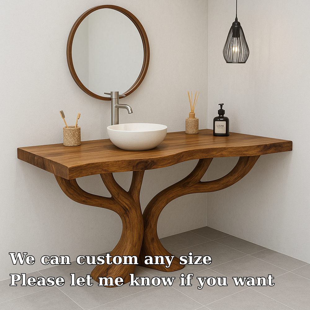 Handcrafted Solid Wood Bathroom Vanity – Sculptural Double Branch Base, Organic Modern Design Lynnsnail