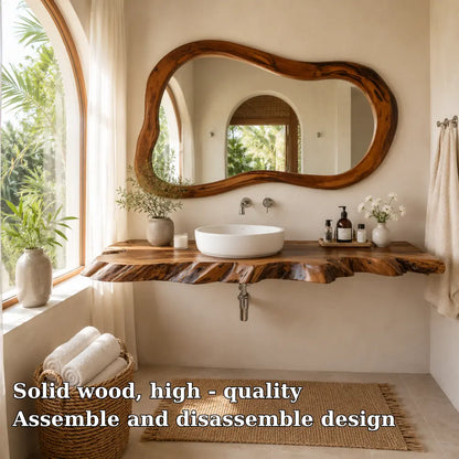 Live Edge Floating Vanity Shelf | Multi-Tone Solid Wood Bathroom Counter Lynnsnail