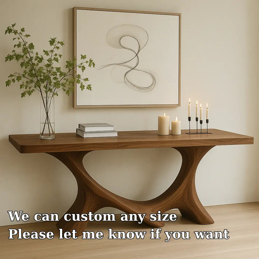 Handcrafted Solid Wood Console Table with Sculptural Base – Modern Organic Home Decor Lynnsnail