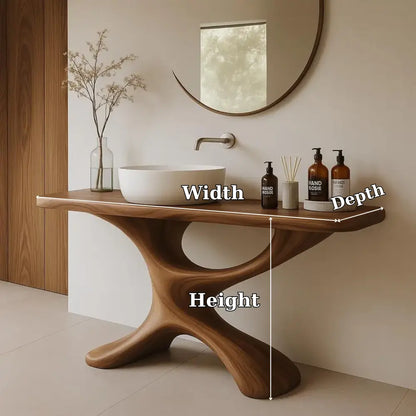 Handcrafted Solid Wood Bathroom Vanity with Sculptural Base – Modern Organic Sink Table Lynnsnail