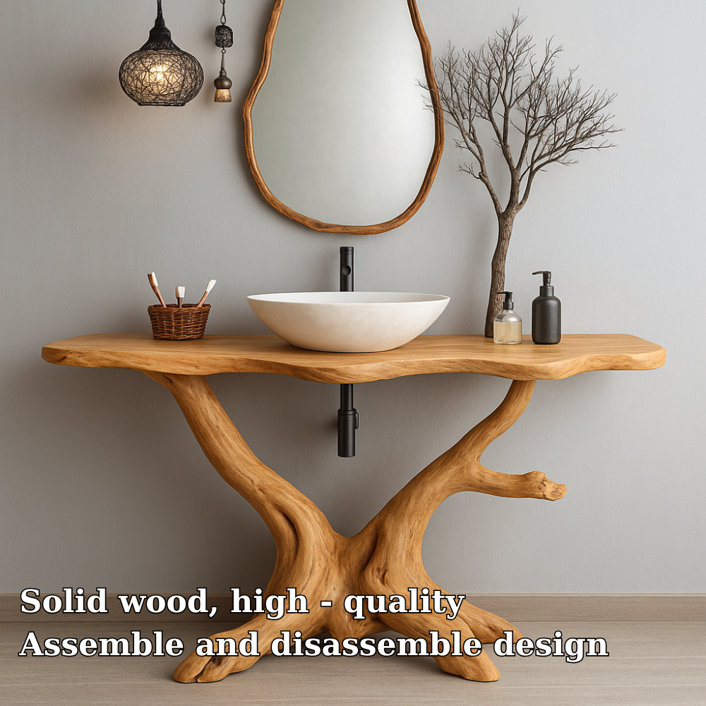 Handcrafted Solid Wood Bathroom Vanity – Organic Tree Root Design with Natural Live Edge Lynnsnail