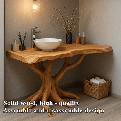 Handcrafted Solid Wood Bathroom Vanity – Sculptural Tree Root Design with Natural Live Edge Lynnsnail