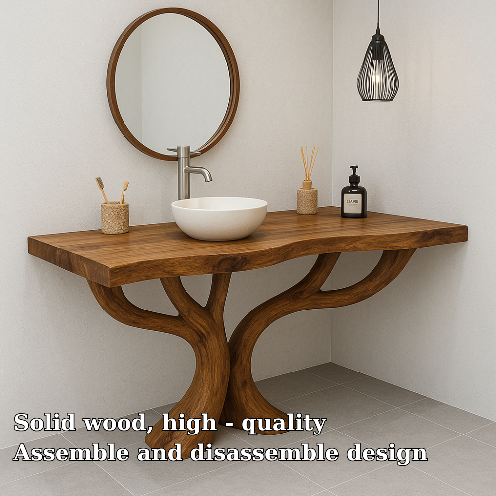 Handcrafted Solid Wood Bathroom Vanity – Sculptural Double Branch Base, Organic Modern Design Lynnsnail