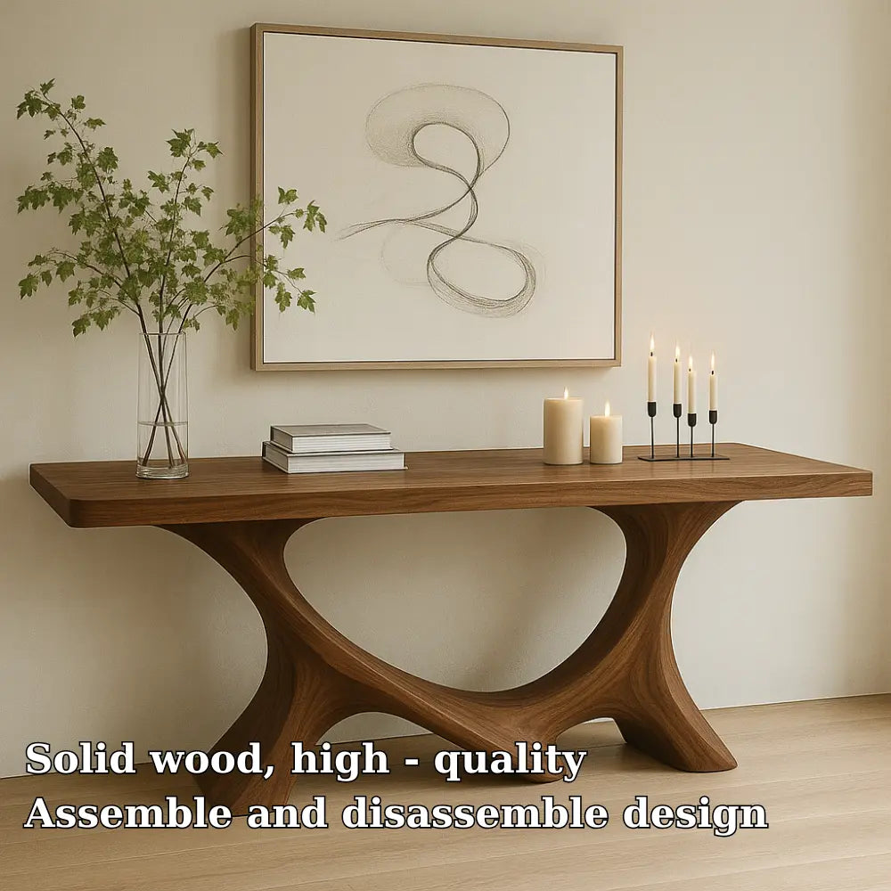 Handcrafted Solid Wood Console Table with Sculptural Base – Modern Organic Home Decor Lynnsnail