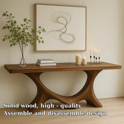 Handcrafted Solid Wood Console Table with Sculptural Base – Modern Organic Home Decor Lynnsnail