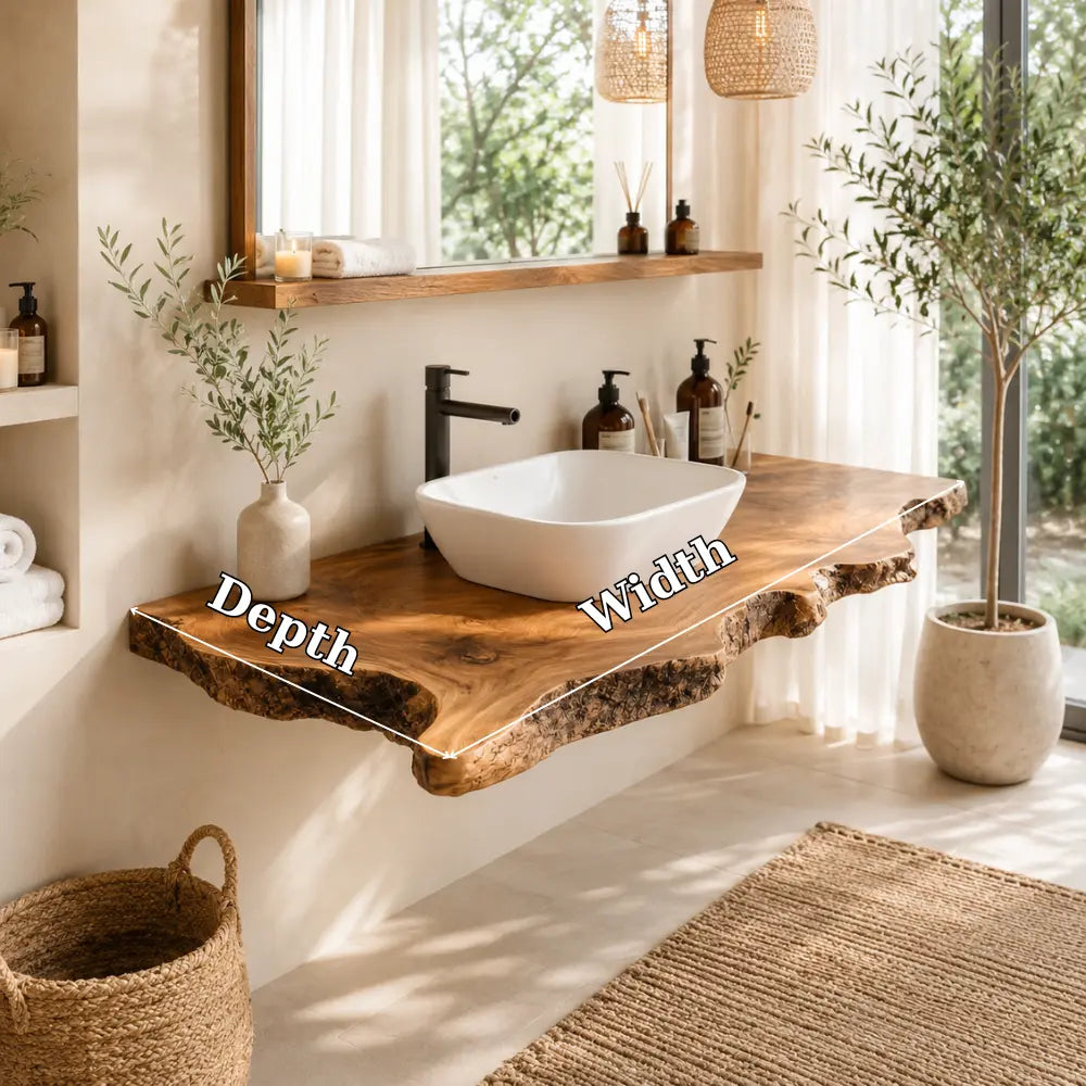 Bark Edge Floating Vanity Shelf | Natural Live Edge Solid Wood Bathroom Lynnsnail