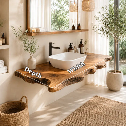 Bark Edge Floating Vanity Shelf | Natural Live Edge Solid Wood Bathroom Lynnsnail