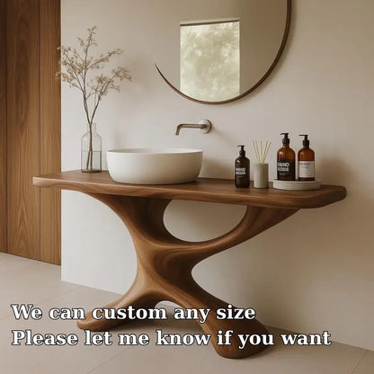 Handcrafted Solid Wood Bathroom Vanity with Sculptural Base – Modern Organic Sink Table Lynnsnail