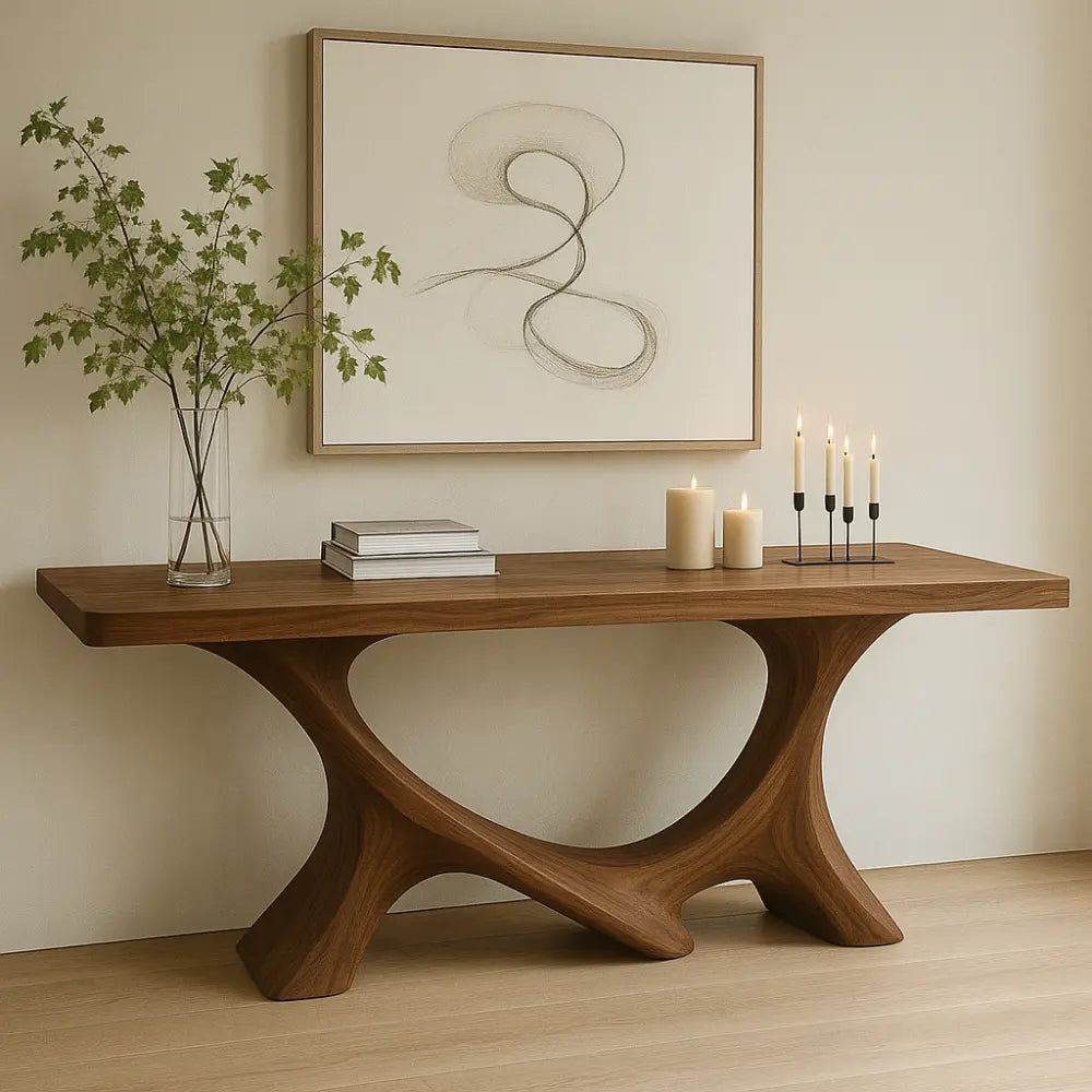 Handcrafted Solid Wood Console Table with Sculptural Base – Modern Organic Home Decor Lynnsnail