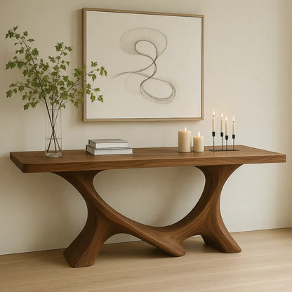 Handcrafted Solid Wood Console Table with Sculptural Base – Modern Organic Home Decor Lynnsnail