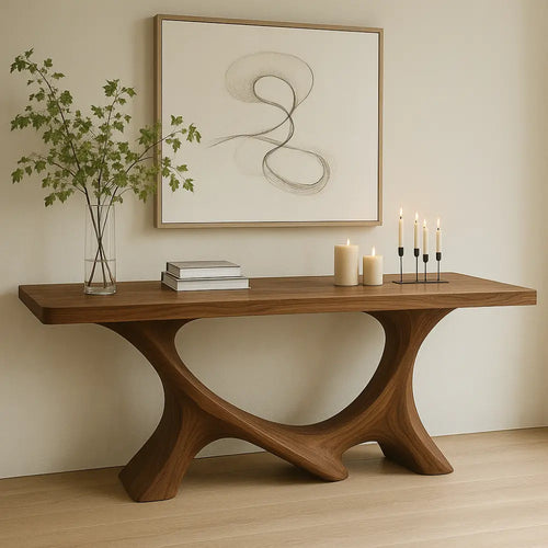 Handcrafted Solid Wood Console Table with Sculptural Base – Modern Organic Home Decor Lynnsnail