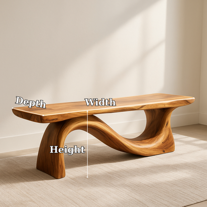 Handcrafted Solid Wood Bench – Sculptural Organic Design with Natural Flowing Curves Lynnsnail
