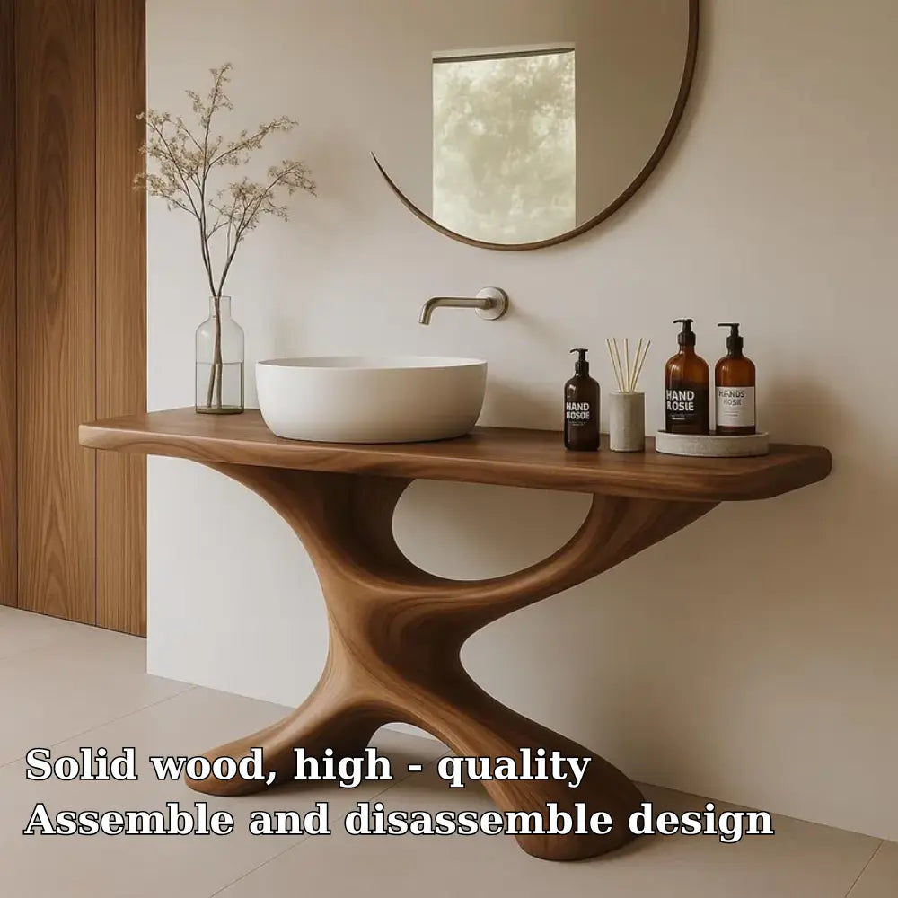 Handcrafted Solid Wood Bathroom Vanity with Sculptural Base – Modern Organic Sink Table Lynnsnail