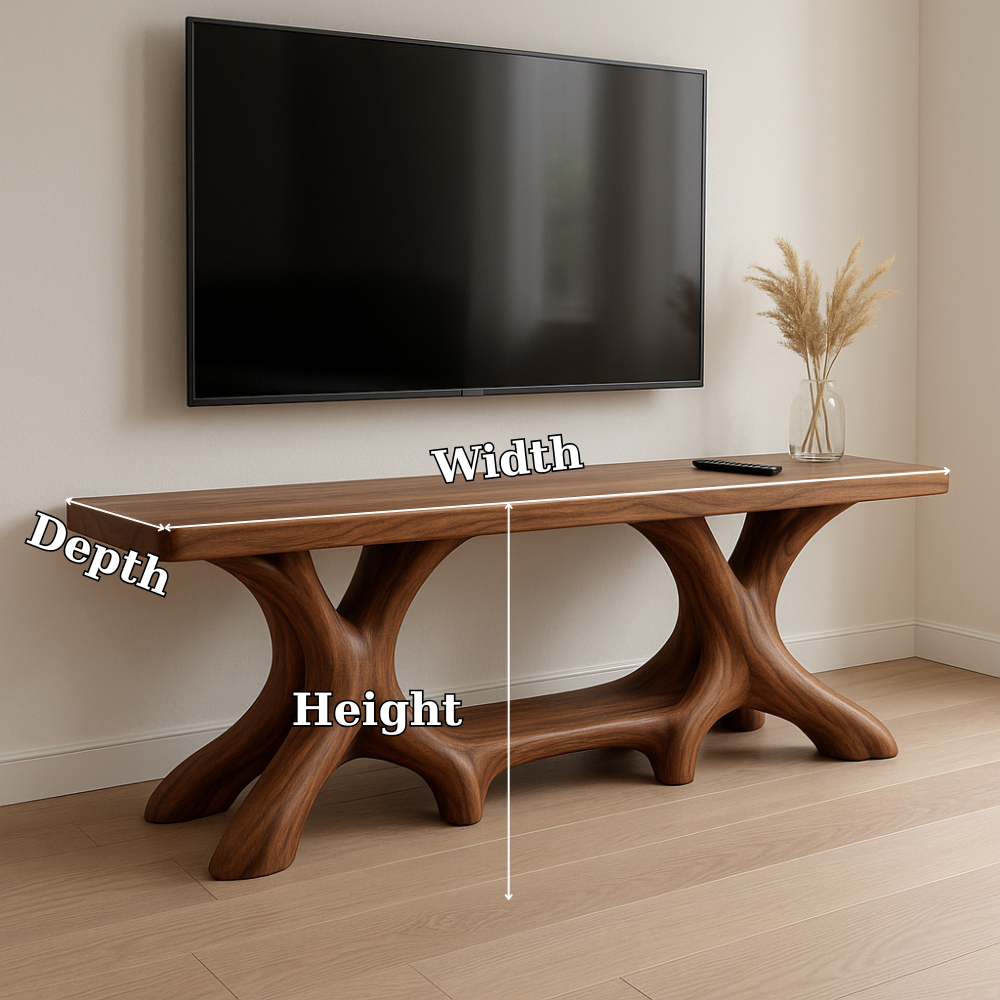 Handcrafted Solid Wood TV Stand – Modern Organic Furniture with Sculptural Curved Base Lynnsnail