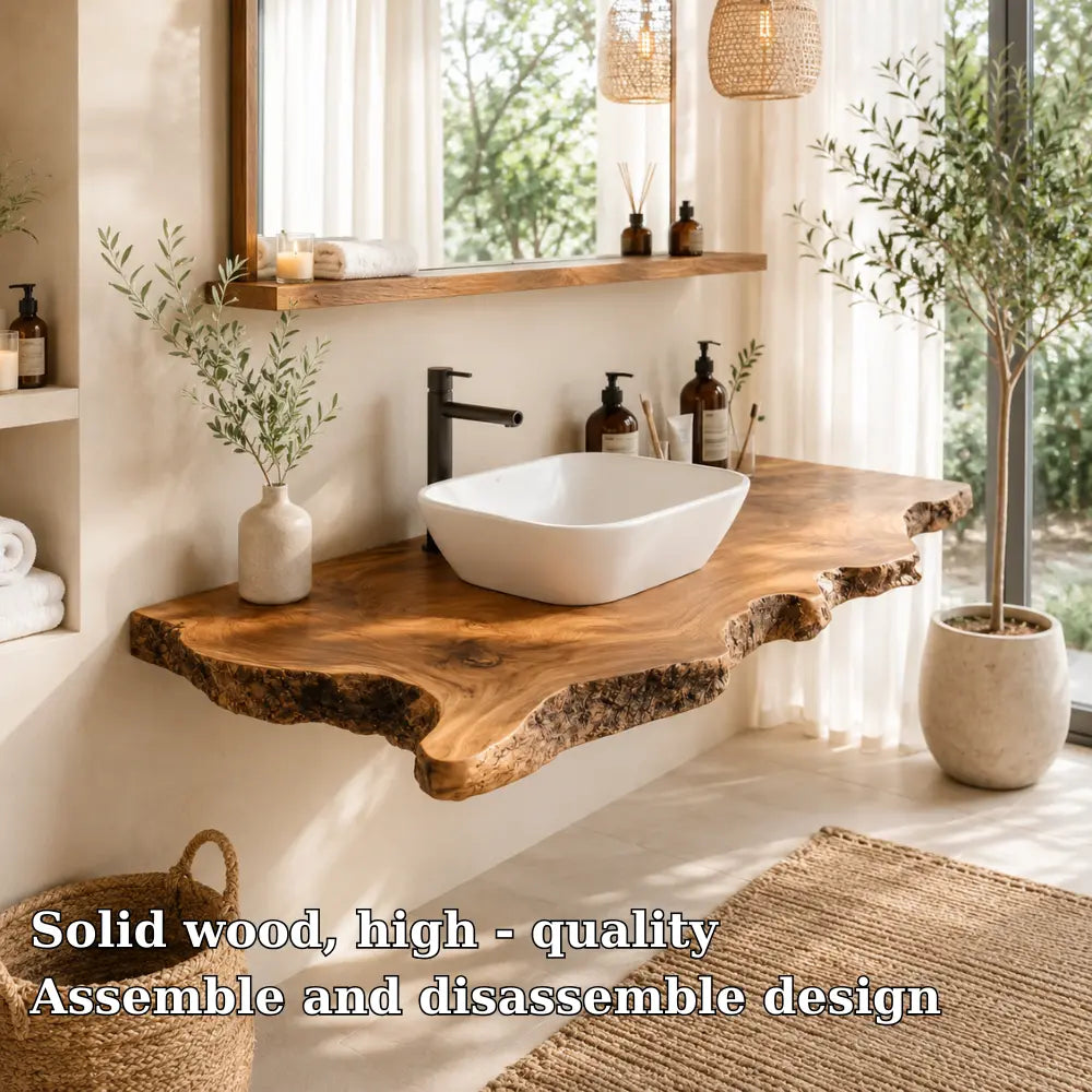 Bark Edge Floating Vanity Shelf | Natural Live Edge Solid Wood Bathroom Lynnsnail