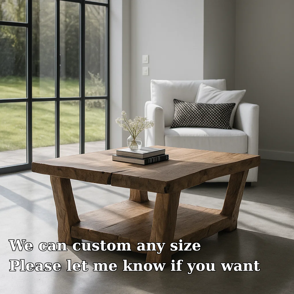 Handcrafted Solid Wood Coffee Table – Rustic Square Design with Natural Live Edge Finish Lynnsnail