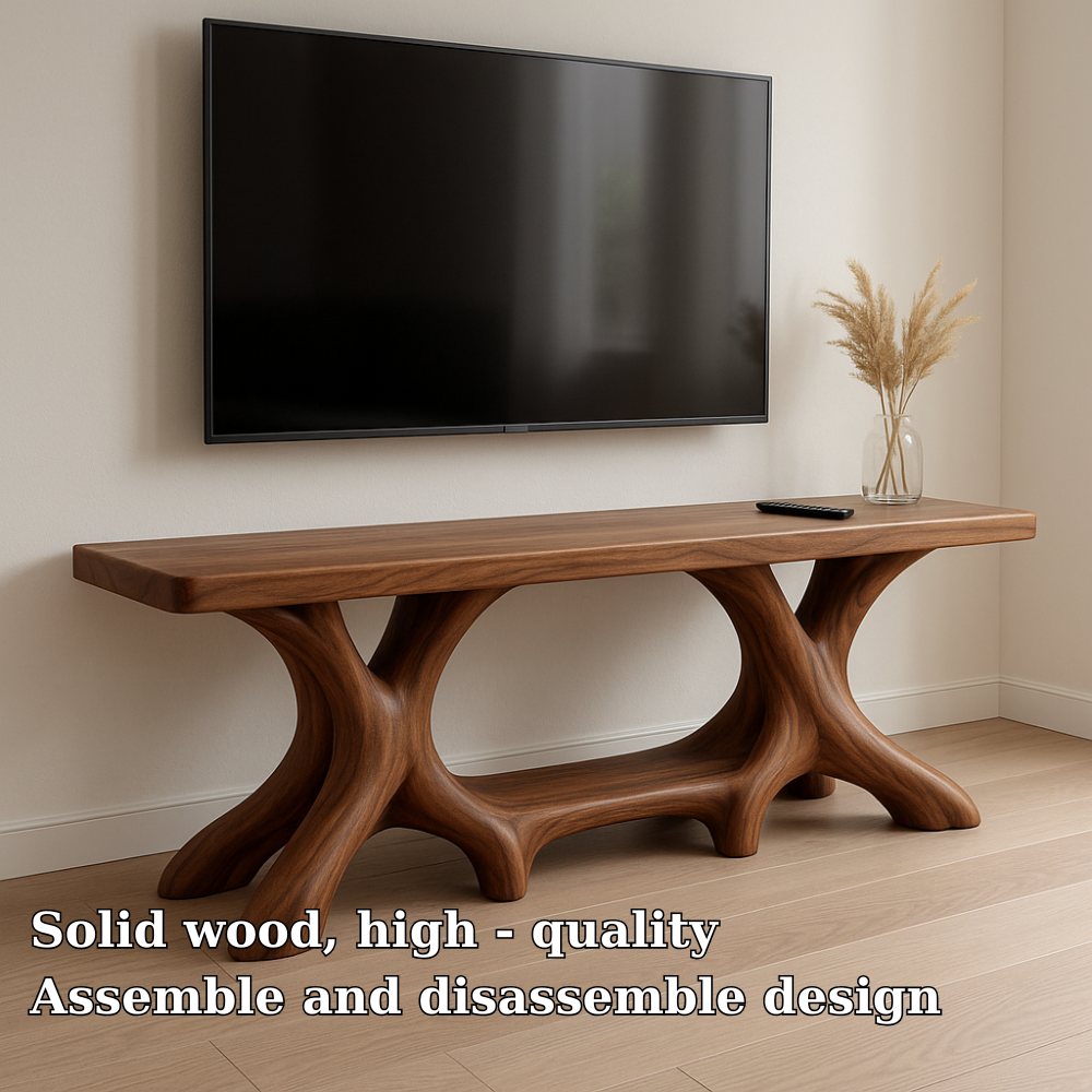 Handcrafted Solid Wood TV Stand – Modern Organic Furniture with Sculptural Curved Base Lynnsnail