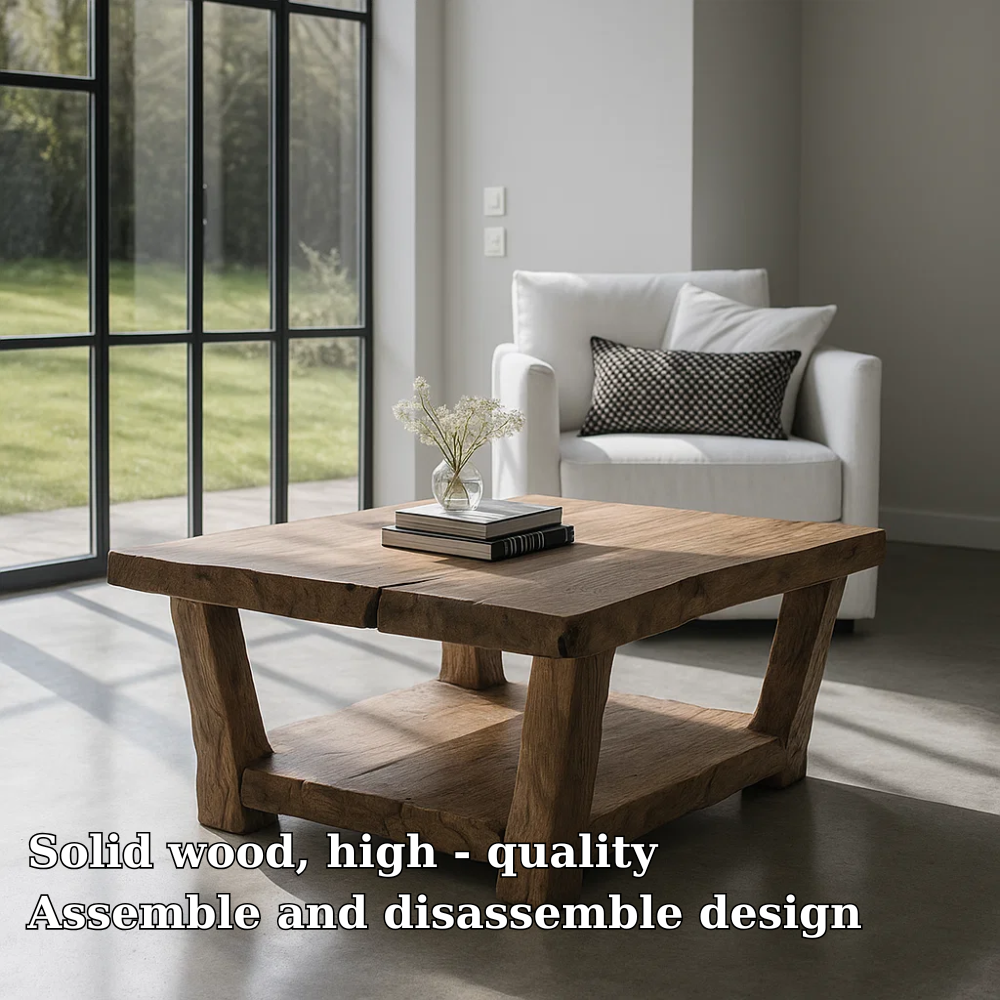 Handcrafted Solid Wood Coffee Table – Rustic Square Design with Natural Live Edge Finish Lynnsnail