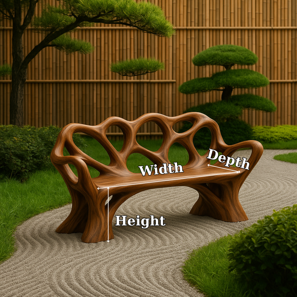 Handcrafted Solid Wood Bench with Backrest – Artistic Organic Design for Garden or Patio Lynnsnail
