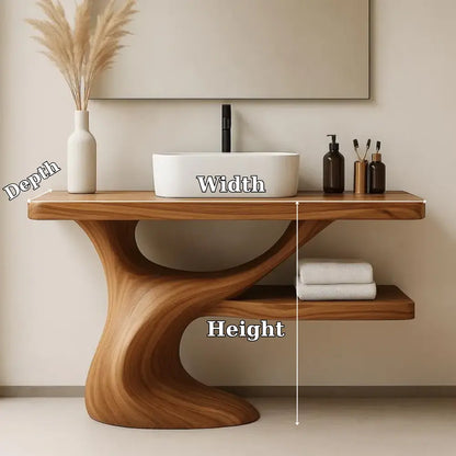 Handcrafted Solid Wood Bathroom Vanity with Curved Organic Base – Modern Minimalist Design Lynnsnail