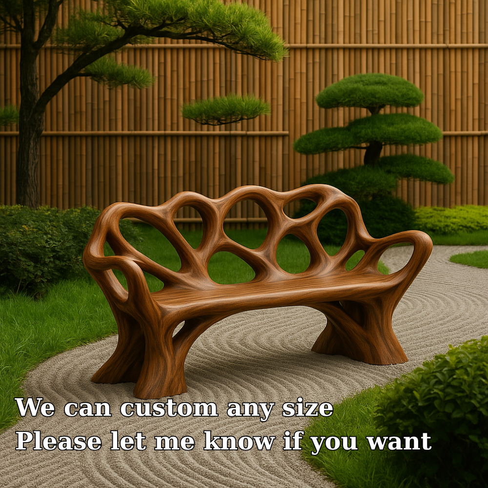 Handcrafted Solid Wood Bench with Backrest – Artistic Organic Design for Garden or Patio Lynnsnail