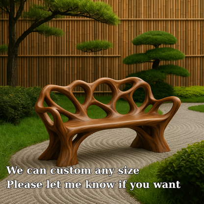 Handcrafted Solid Wood Bench with Backrest – Artistic Organic Design for Garden or Patio Lynnsnail