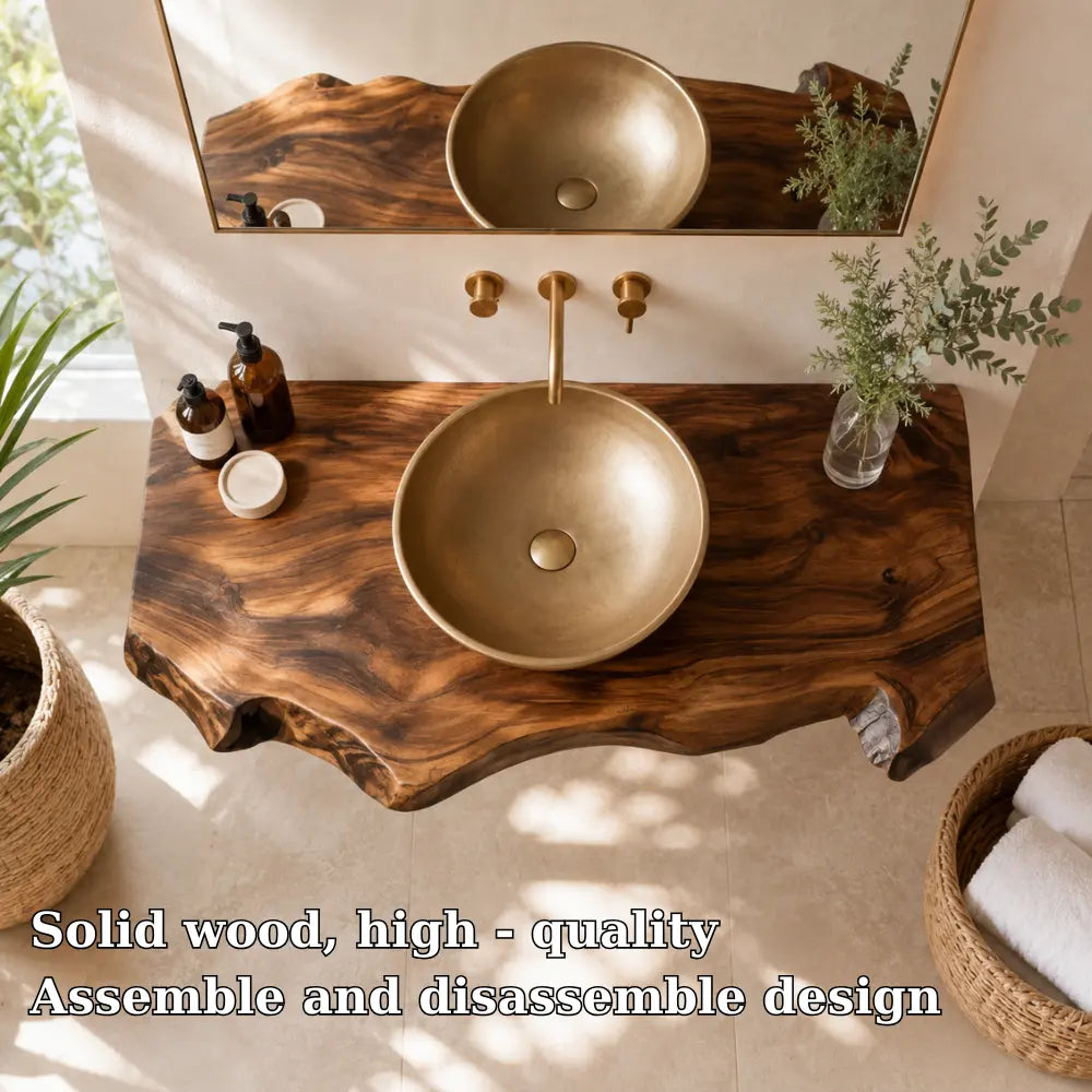 Dark Walnut Live Edge Vanity Shelf | Solid Wood Floating Bathroom Counter Lynnsnail