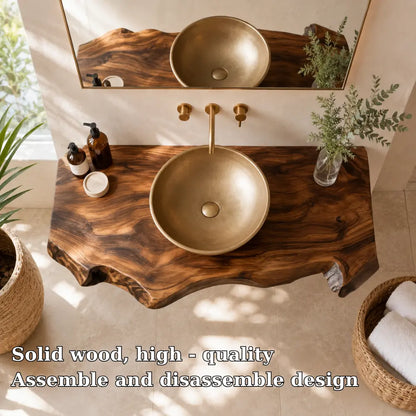 Dark Walnut Live Edge Vanity Shelf | Solid Wood Floating Bathroom Counter Lynnsnail