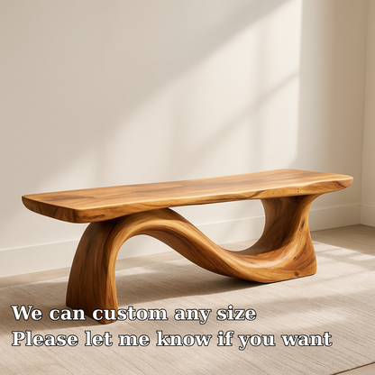 Handcrafted Solid Wood Bench – Sculptural Organic Design with Natural Flowing Curves Lynnsnail