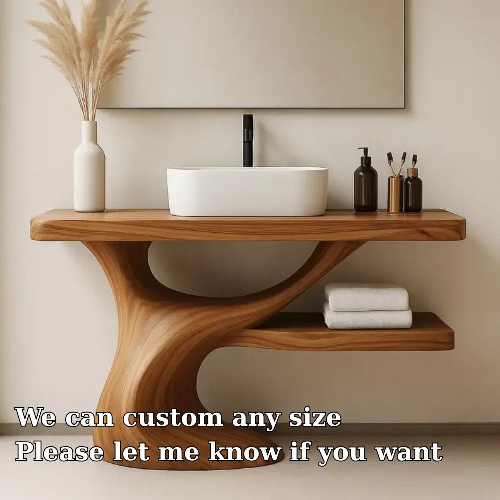Handcrafted Solid Wood Bathroom Vanity with Curved Organic Base – Modern Minimalist Design Lynnsnail