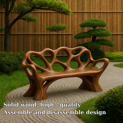 Handcrafted Solid Wood Bench with Backrest – Artistic Organic Design for Garden or Patio Lynnsnail