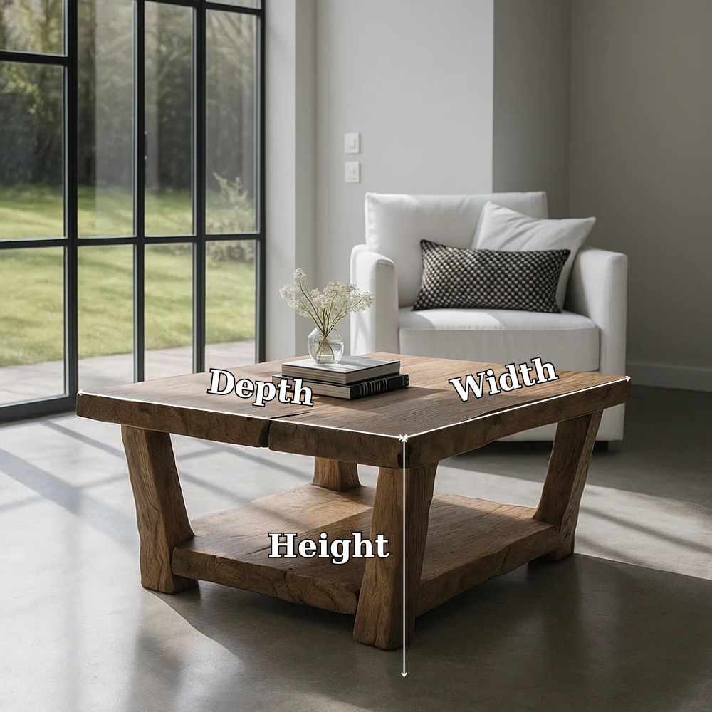 Handcrafted Solid Wood Coffee Table – Rustic Square Design with Natural Live Edge Finish Lynnsnail