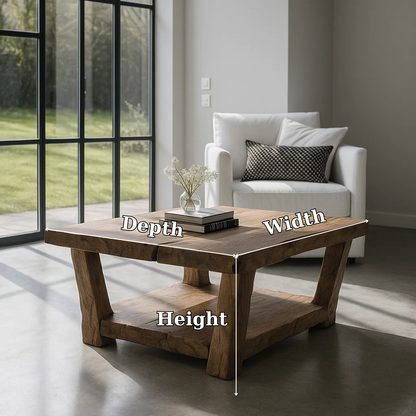 Handcrafted Solid Wood Coffee Table – Rustic Square Design with Natural Live Edge Finish Lynnsnail