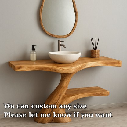 Handcrafted Solid Wood Bathroom Vanity – Organic Modern Design with Natural Live Edge Lynnsnail