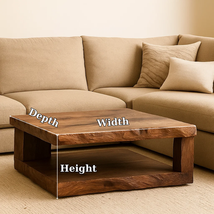 Handcrafted Solid Wood Coffee Table – Rustic Square Design with Natural Texture and Shelf Lynnsnail