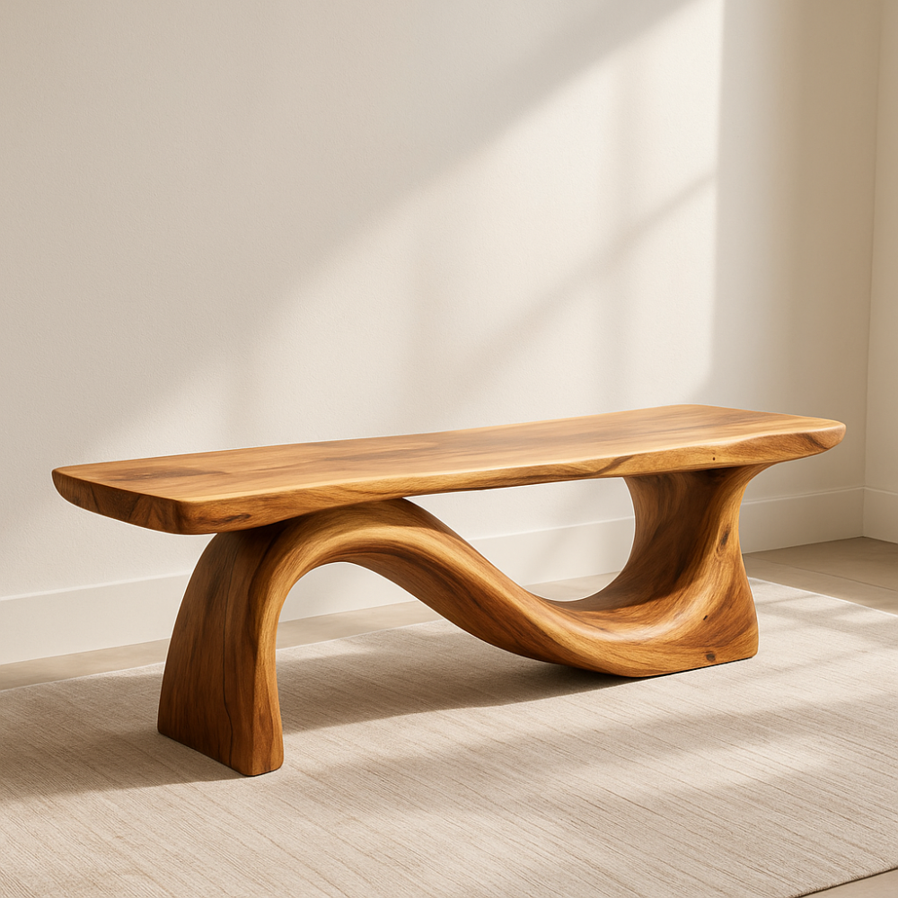 Handcrafted Solid Wood Bench – Sculptural Organic Design with Natural Flowing Curves Lynnsnail