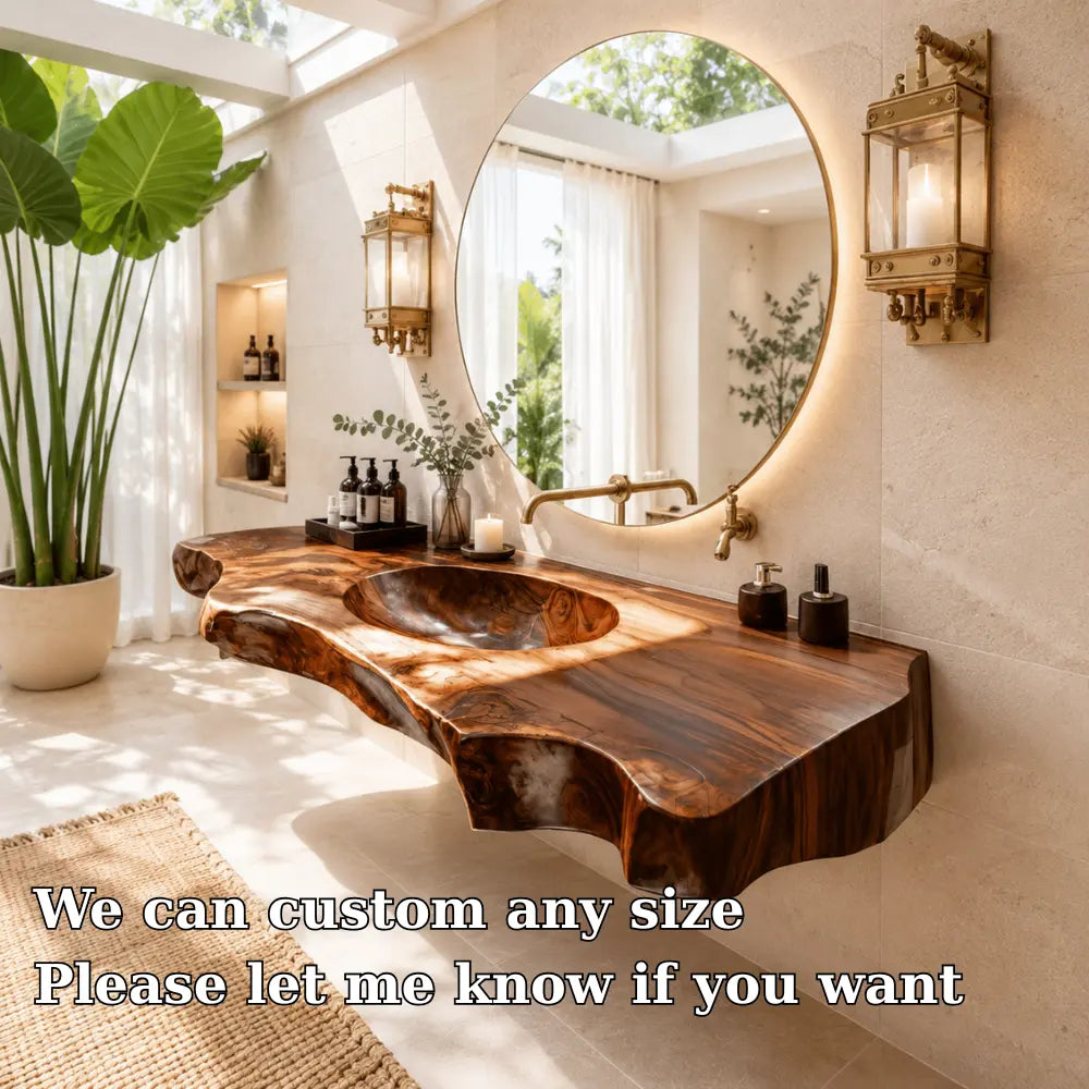 Luxury Live Edge Wood Sink Vanity | Wide Slab Solid Wood Floating Bathroom Lynnsnail