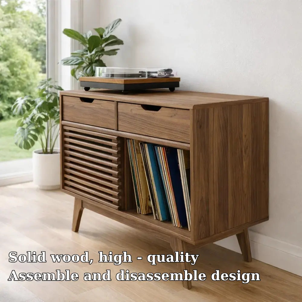 Modern Console Table with Drawers, Sliding Door & Open Storage Lynnsnail