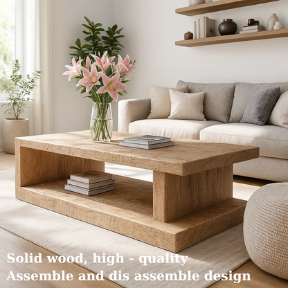 Handcrafted Solid Wood Coffee Table – Minimalist Design with Open Storage for Modern Living Lynnsnail