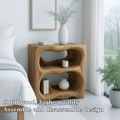 Handcrafted Solid Wood Nightstand – Sculptural Organic Bedside Table with Open Shelves Lynnsnail