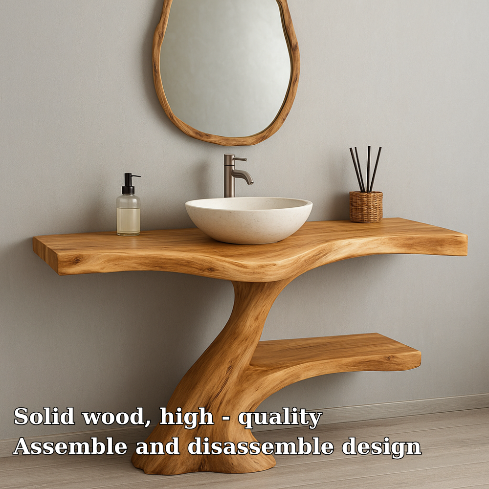 Handcrafted Solid Wood Bathroom Vanity – Organic Modern Design with Natural Live Edge Lynnsnail