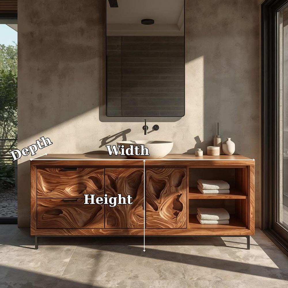 Solid Wood Bathroom Vanity with Sculpted Organic Design – Modern Storage Cabinet