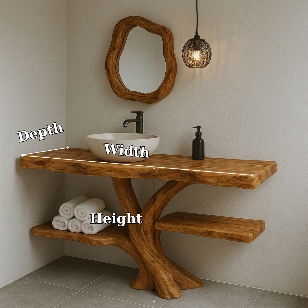 Handcrafted Solid Wood Bathroom Vanity – Natural Live Edge Design with Organic Curved Base Lynnsnail