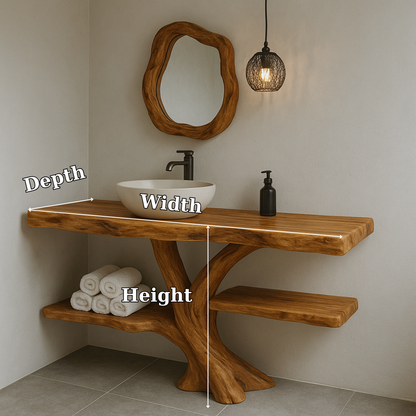 Handcrafted Solid Wood Bathroom Vanity – Natural Live Edge Design with Organic Curved Base Lynnsnail