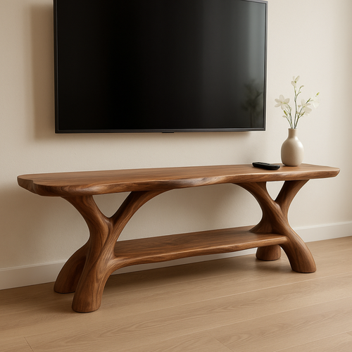 Handcrafted Solid Wood TV Stand – Sculptural Organic Design with Smooth Natural Finish Lynnsnail
