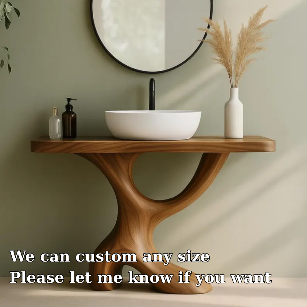 Handcrafted Solid Wood Bathroom Vanity with Sculptural Curved Base – Modern Organic Design Lynnsnail