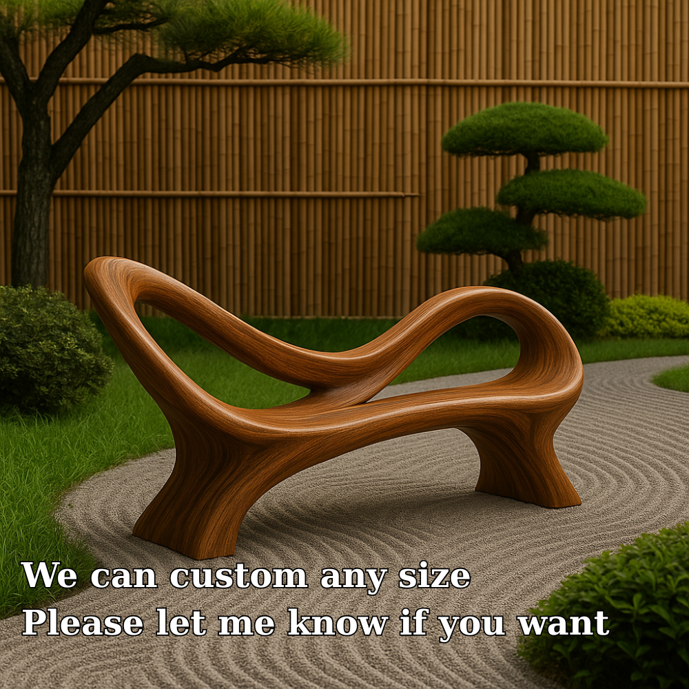 Handcrafted Solid Wood Bench with Backrest – Modern Sculptural Organic Art Furniture Lynnsnail